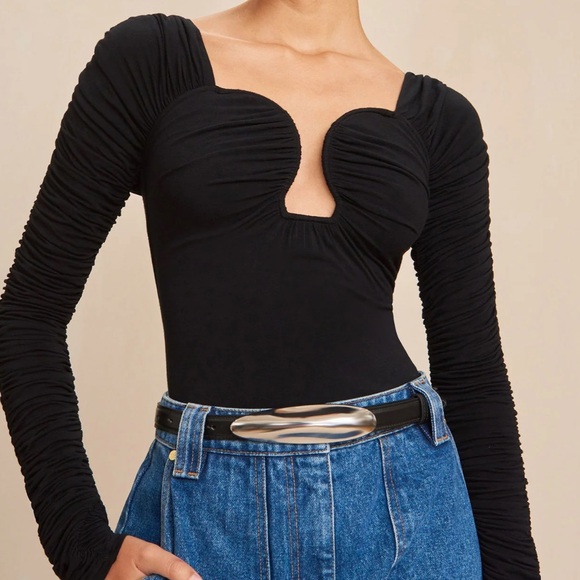 NWT Cult Gaia Fiore Silver Black Leather Waist Belt Size M/L $258 MSRP - Picture 2 of 3